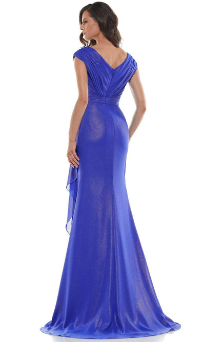 Marsoni by Colors - MV1073 Ruched V Neck Foil Chiffon Column Gown Mother of the Bride Dresses