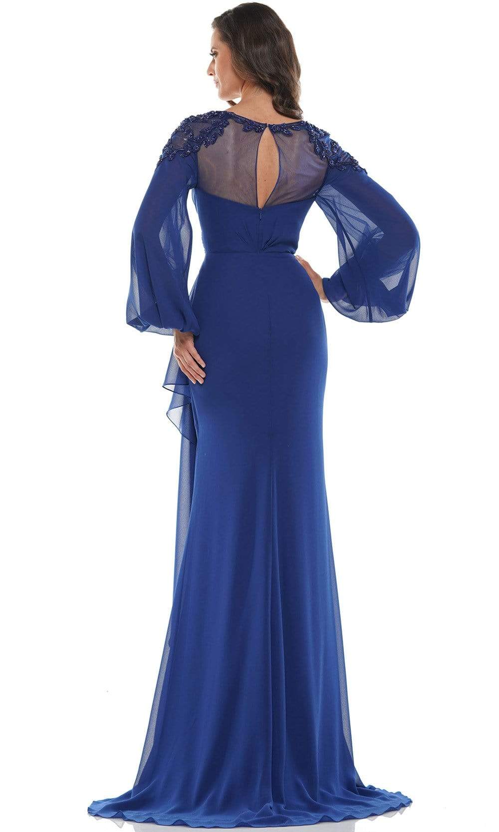 Marsoni by Colors - MV1074 Beaded Appliques Bishop Sleeve Chiffon Gown Mother of the Bride Dresses