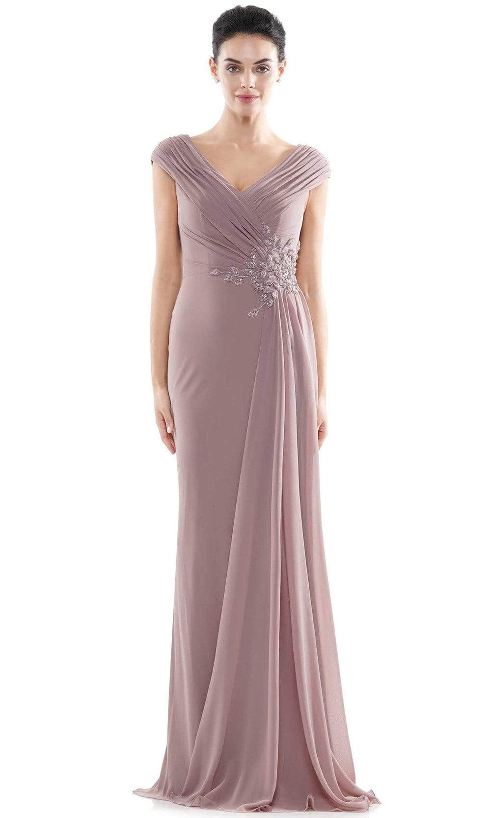 Marsoni by Colors - MV1080 Cap Sleeve Foliage Beaded Sheath Gown Mother of the Bride Dresses 4 / Mauve