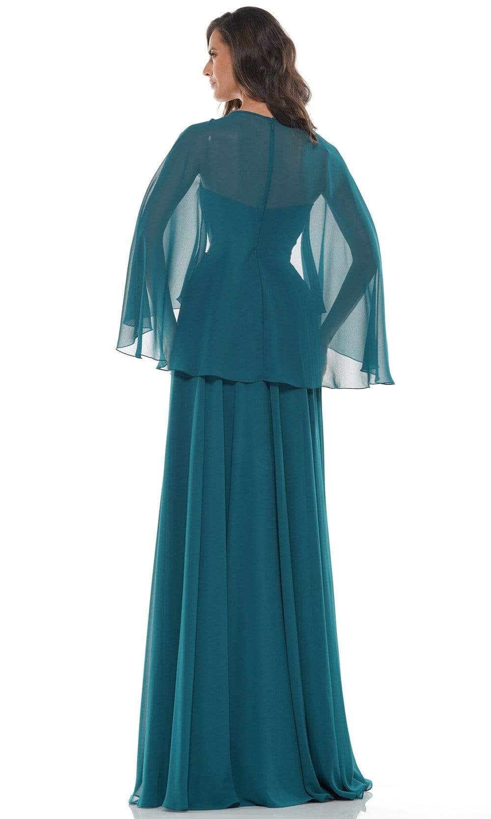 Marsoni by Colors - Sheer Capelet Sleeve Evening Gown MV1094SC In Green