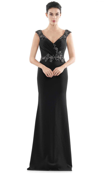 Marsoni by Colors - MV1101 Jeweled Cap Sleeve Mermaid Gown Mother of the Bride Dresses 4 / Black