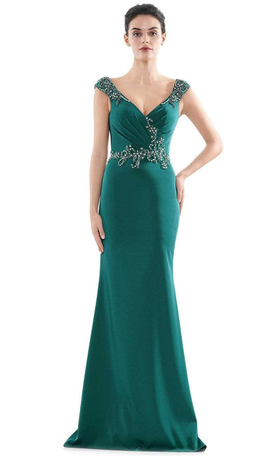 Marsoni by Colors - MV1101 Jeweled Cap Sleeve Mermaid Gown Mother of the Bride Dresses 4 / Forest Green