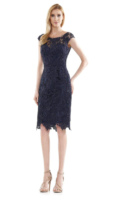 Marsoni by Colors - MV1103 Lace Bateau Neck Fitted Dress Mother of the Bride Dresses 4 / Navy