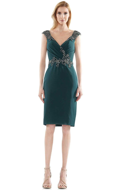Marsoni by Colors - MV1107 Beaded V Neck Column Dress Cocktail Dresses 4 / Forest Green