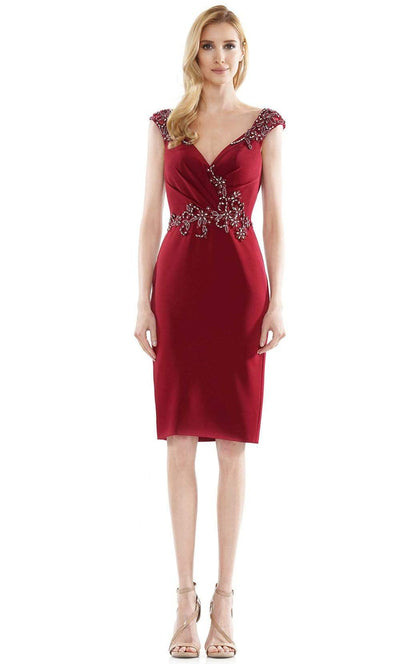 Marsoni by Colors - MV1107 Beaded V Neck Column Dress Cocktail Dresses 4 / Wine