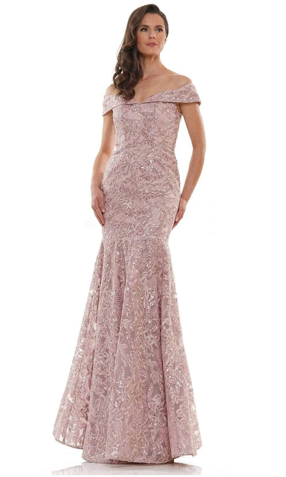 Marsoni by Colors - MV1118 Off Shoulder Fitted Evening Dress Mother of the Bride Dresses 4 / Mauve