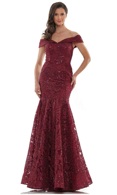 Marsoni by Colors - MV1118 Off Shoulder Fitted Evening Dress Mother of the Bride Dresses 4 / Wine