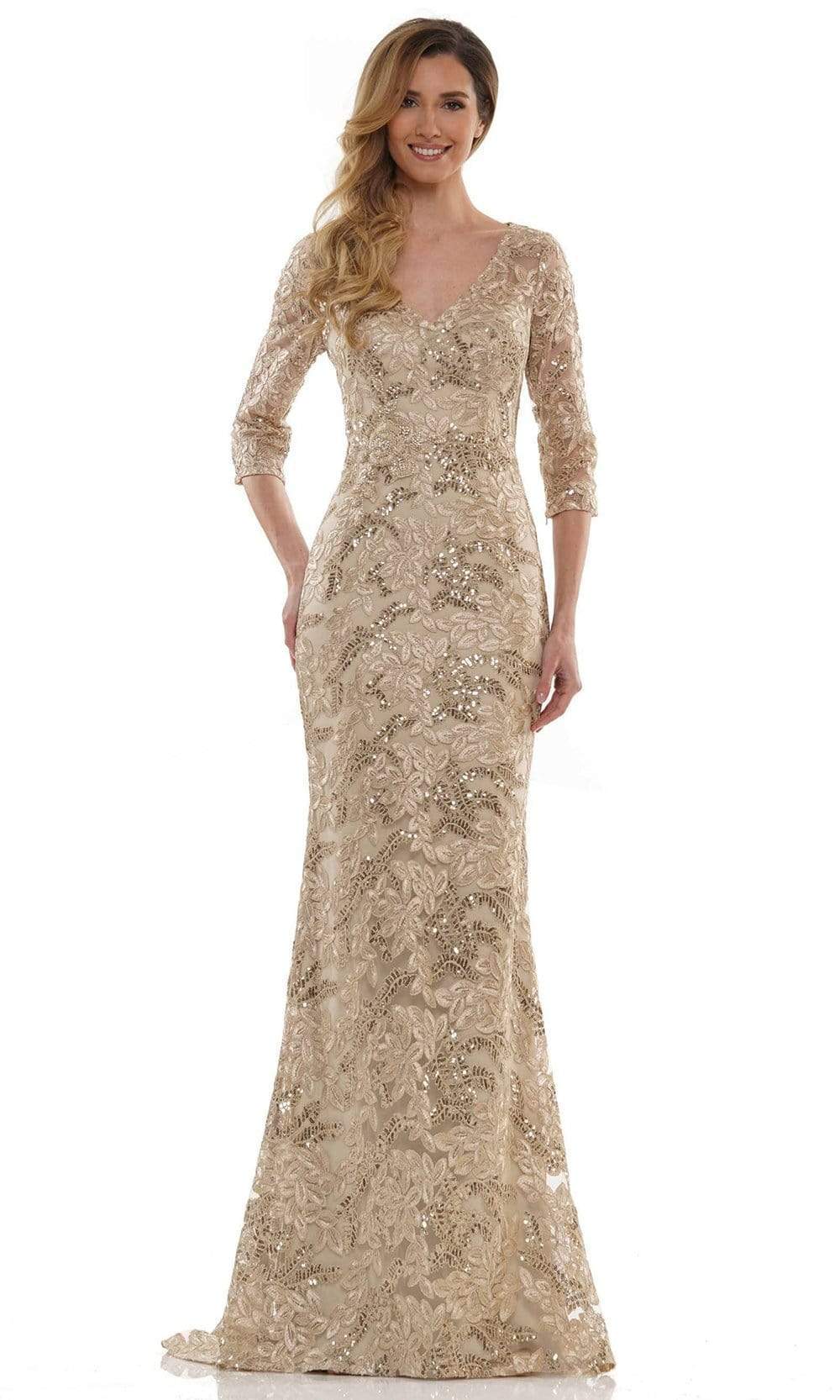 Marsoni by Colors - MV1119 Sequin and Embroidered Sheath Dress Mother of the Bride Dresses 6 / Gold