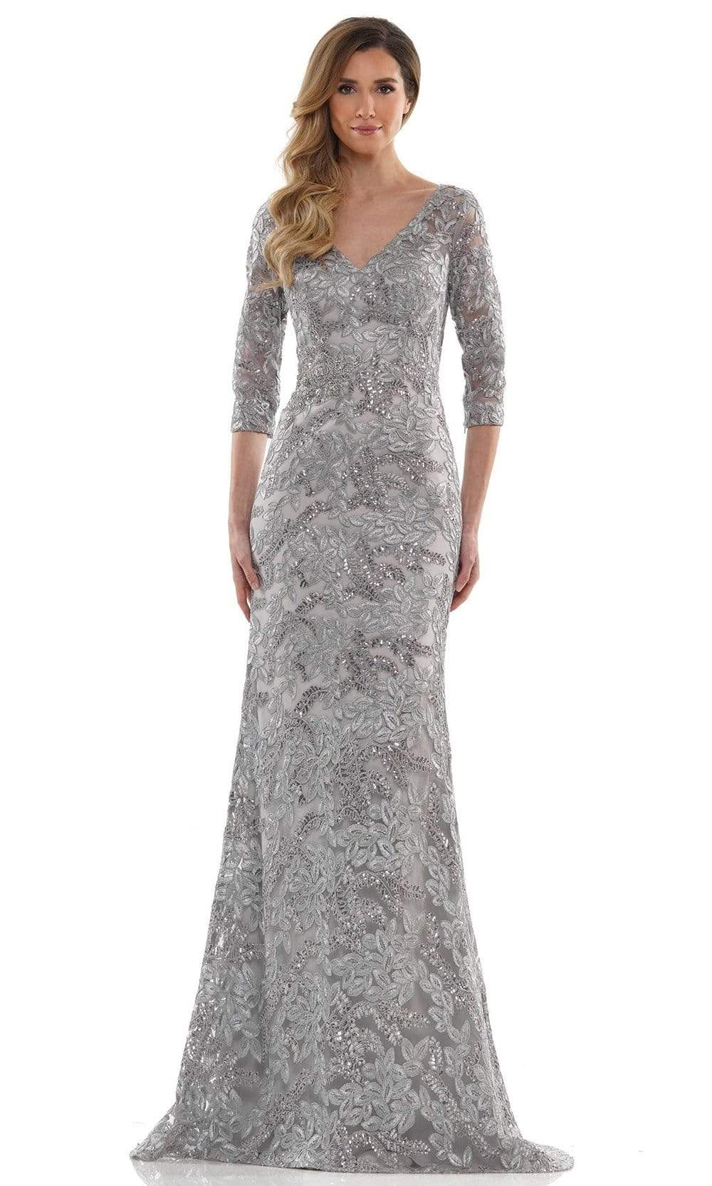 Marsoni by Colors - MV1119 Sequin and Embroidered Sheath Dress Mother of the Bride Dresses 6 / Silver