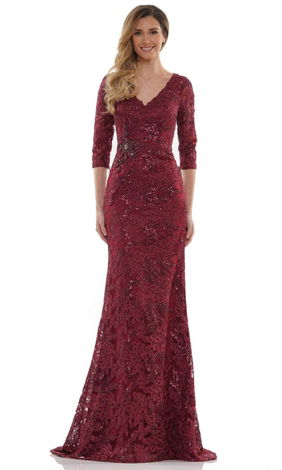 Marsoni by Colors - MV1119 Sequin and Embroidered Sheath Dress Mother of the Bride Dresses 6 / Wine