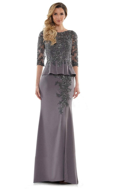 Marsoni by Colors - MV1124 Embroidered Two Piece Set Formal Dress Mother of the Bride Dresses 4 / Charcoal