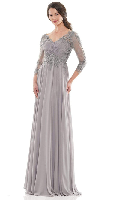 Marsoni by Colors - MV1125 V-Neck A-Line Evening Dress Mother of the Bride Dresses 6 / Grey