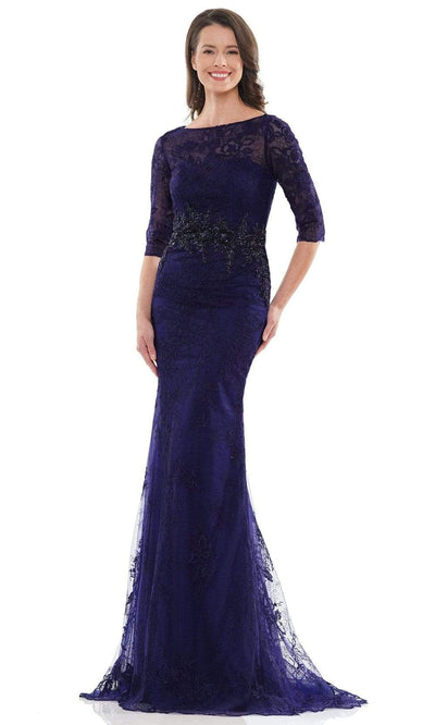 Marsoni by Colors - MV1127 Fitted Beaded Waist Evening Dress Mother of the Bride Dresses 4 / Navy