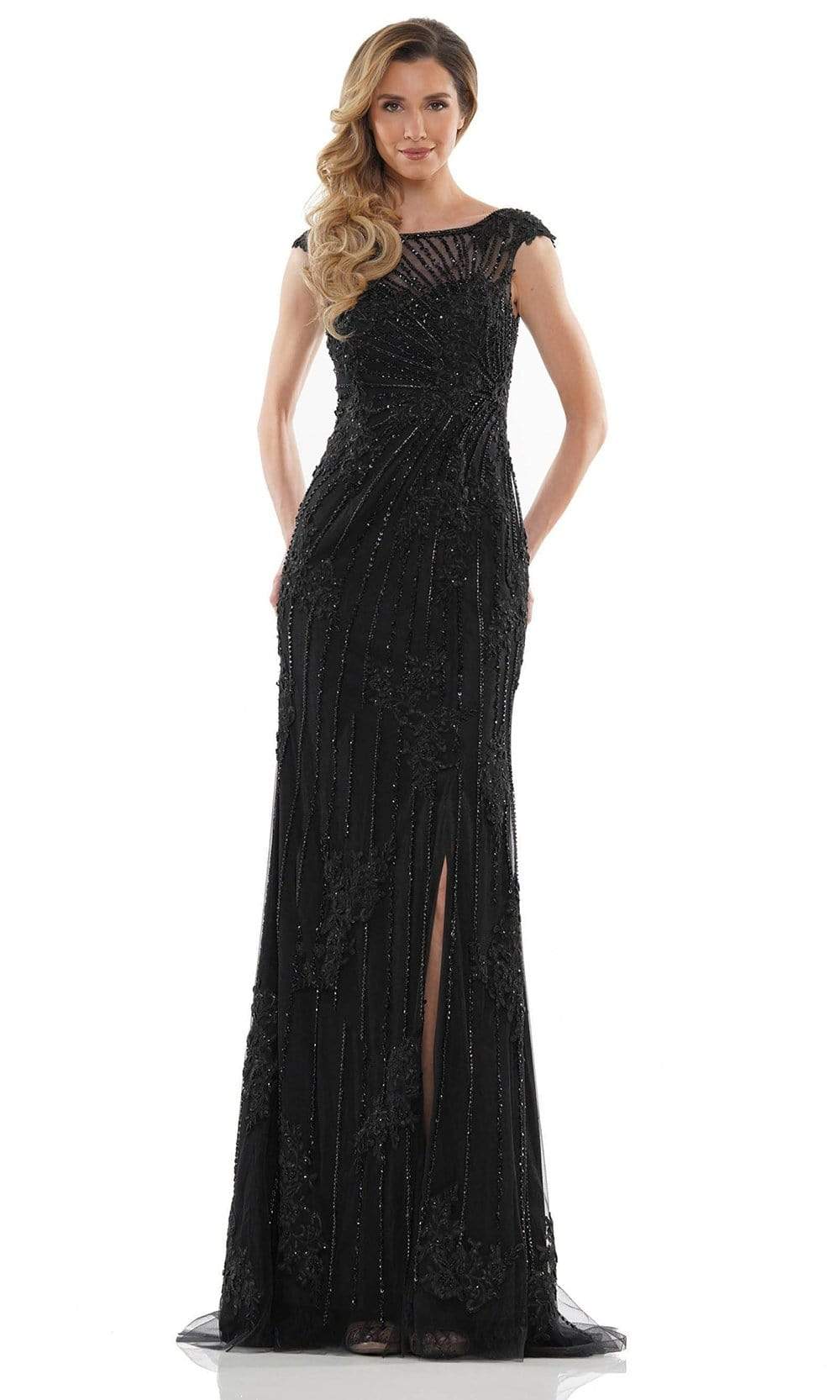 Marsoni by Colors - MV1128 Beaded High Slit Evening Gown Mother of the Bride Dresses 4 / Black