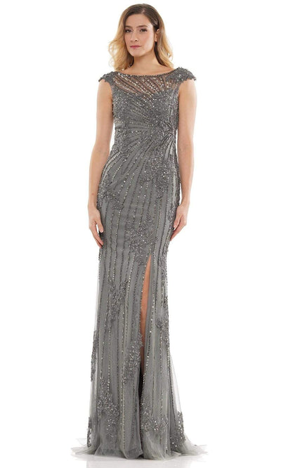 Marsoni by Colors - MV1128 Beaded High Slit Evening Gown Mother of the Bride Dresses 4 / Gunmetal