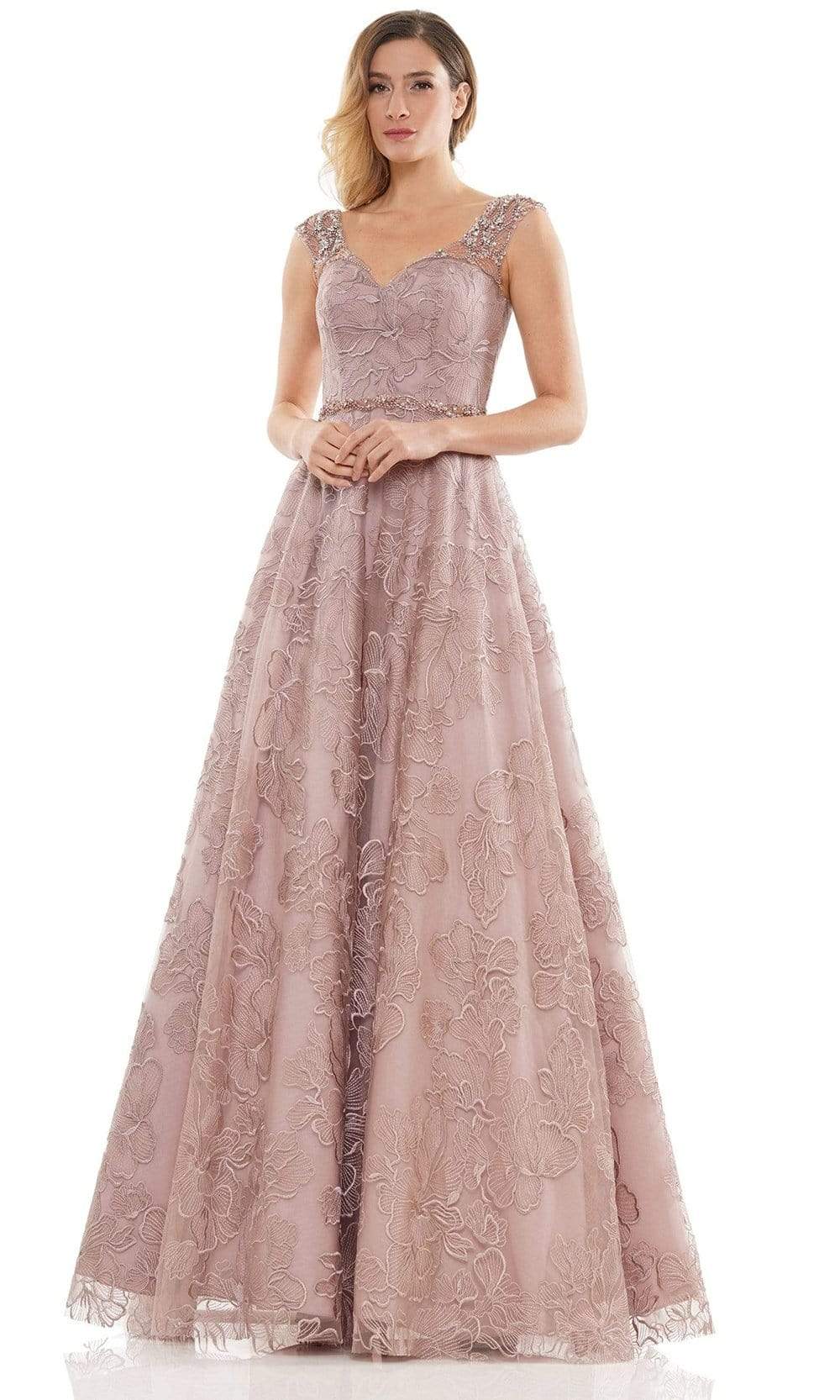 Marsoni by Colors - MV1129 Floral Detailed Voluminous A-line Dress Mother of the Bride Dresses 4 / Dusty Rose