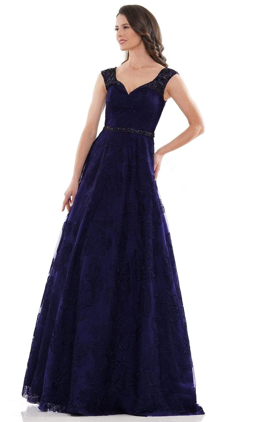 Marsoni by Colors - MV1129 Floral Detailed Voluminous A-line Dress Mother of the Bride Dresses 4 / Navy