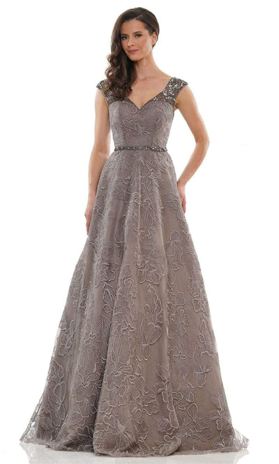 Marsoni by Colors - MV1129 Floral Detailed Voluminous A-line Dress Mother of the Bride Dresses 4 / Taupe