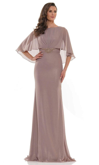 Marsoni by Colors - MV1130 Glittered Fabric Poncho Sheath Gown Mother of the Bride Dresses 4 / Taupe