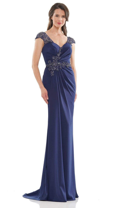 Marsoni by Colors - MV1133 Crystal Beaded Sheath Gown Mother of the Bride Dresses 4 / Navy