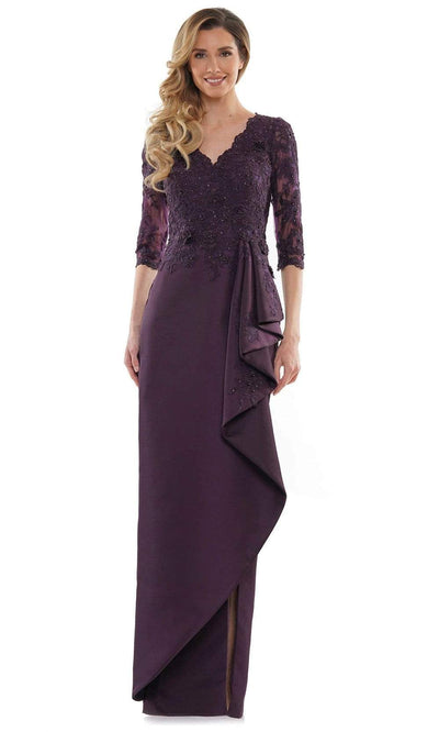Marsoni by Colors - MV1134 V-Neck Fitted Evening Dress Mother of the Bride Dresses 6 / Eggplant