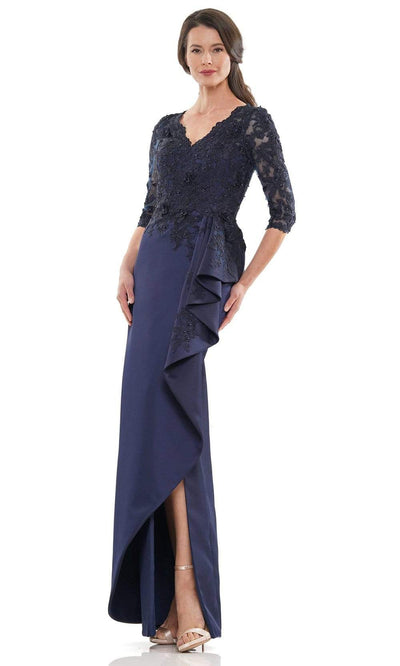 Marsoni by Colors - MV1134 V-Neck Fitted Evening Dress Mother of the Bride Dresses 6 / Navy