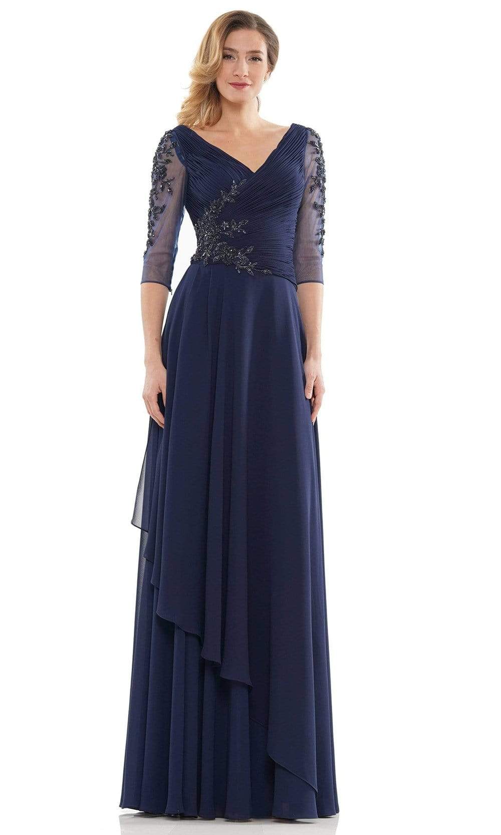 Marsoni by Colors - MV1135 Fitted A-Line Evening Dress Mother of the Bride Dresses 6 / Navy