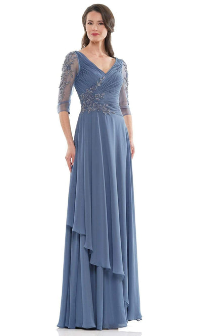 Marsoni by Colors - MV1135 Fitted A-Line Evening Dress Mother of the Bride Dresses 6 / Slate Blue
