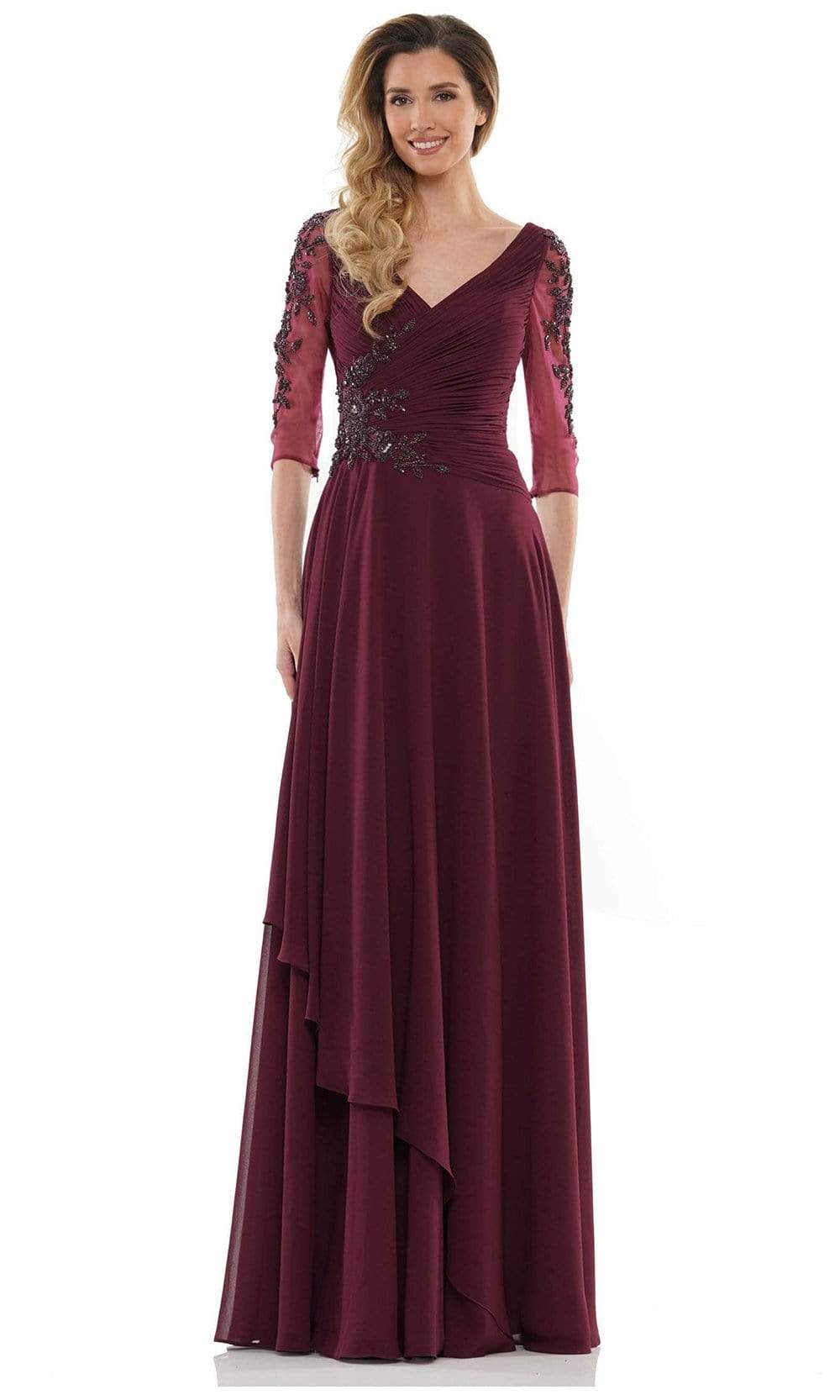 Marsoni by Colors - MV1135 Fitted A-Line Evening Dress Mother of the Bride Dresses 6 / Wine