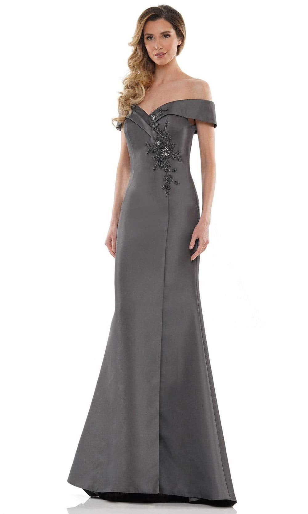 Marsoni by Colors - MV1140 Off Shoulder Trumpet Evening Dress Mother of the Bride Dresses 4 / Charcoal