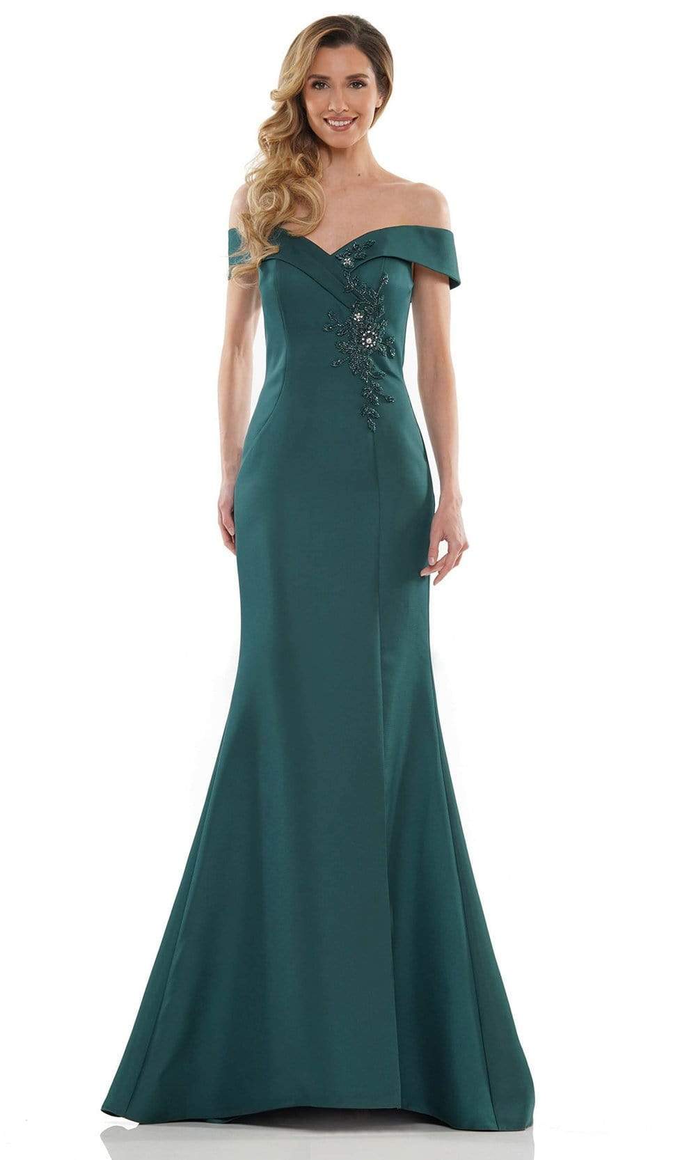 Marsoni by Colors - MV1140 Off Shoulder Trumpet Evening Dress Mother of the Bride Dresses 4 / Deep Green