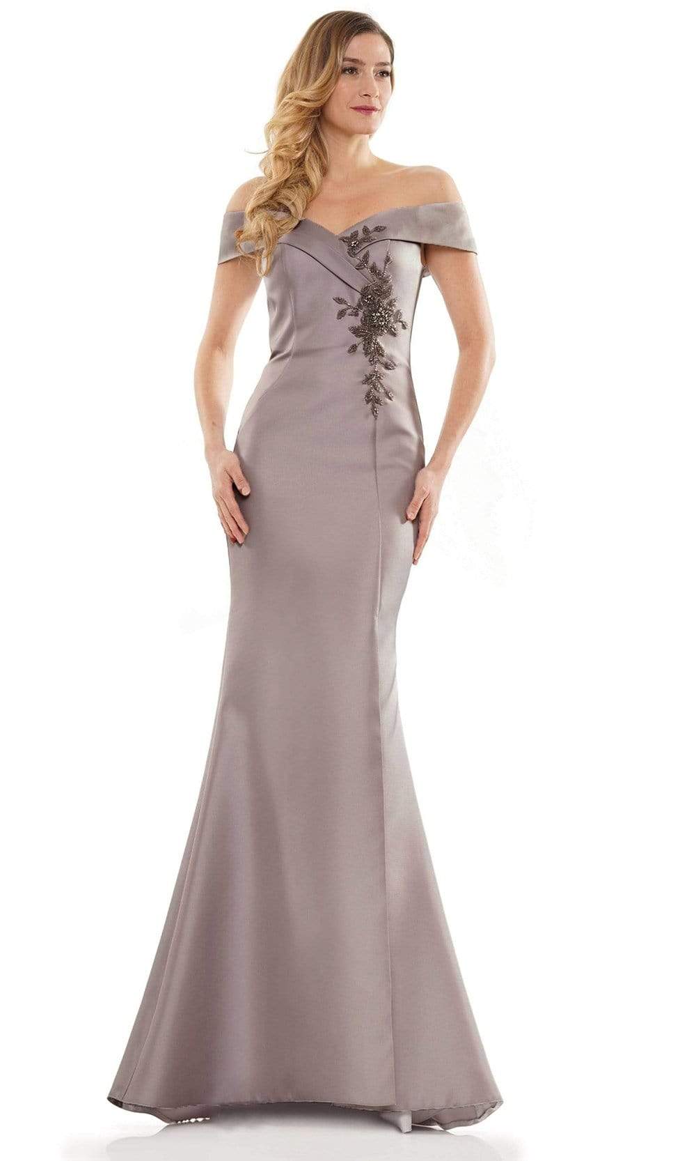 Marsoni by Colors - MV1140 Off Shoulder Trumpet Evening Dress Mother of the Bride Dresses 4 / Taupe