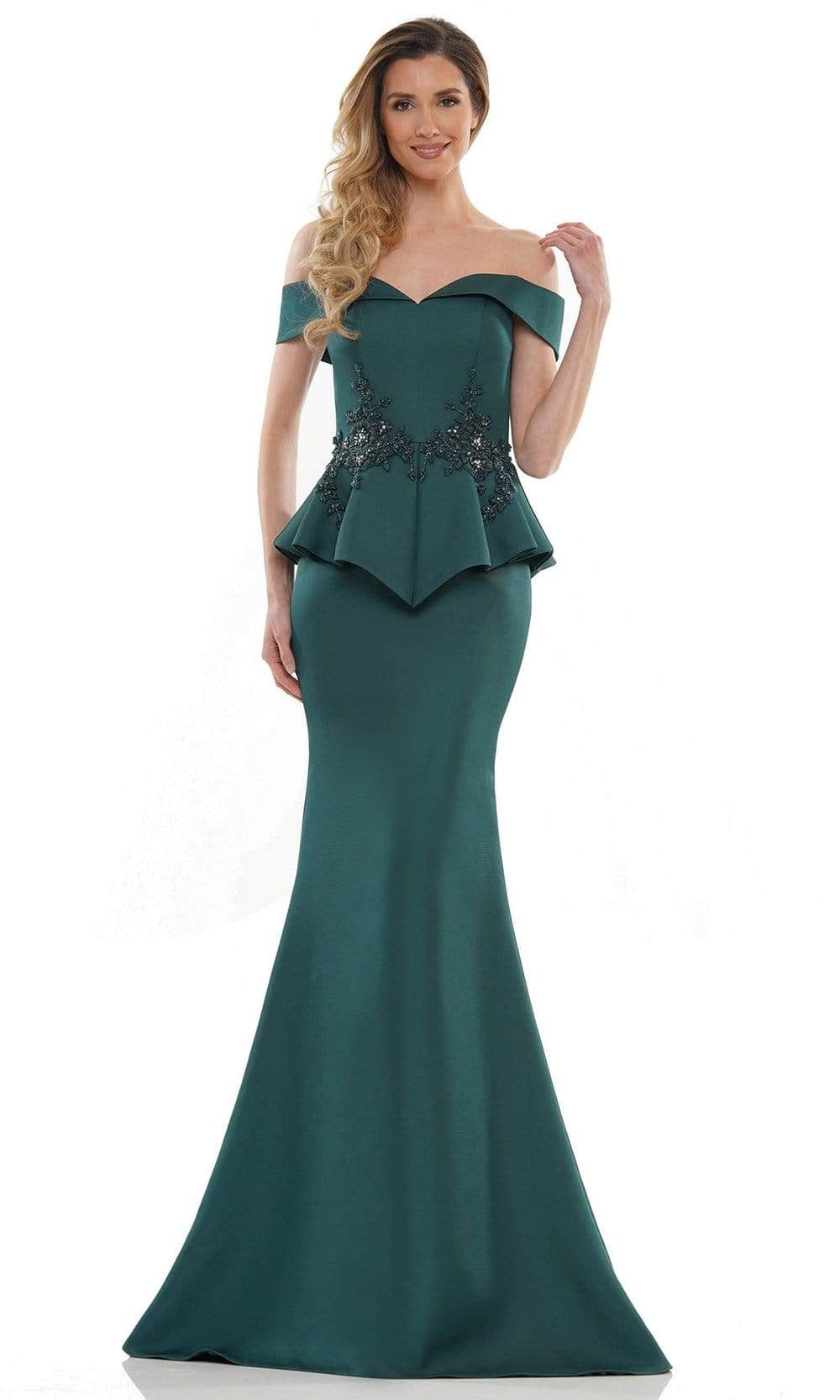 Marsoni by Colors - MV1141 Fitted Trumpet Evening Dress Mother of the Bride Dresses 4 / Deep Green