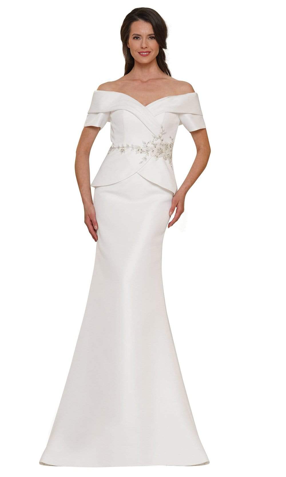 Marsoni by Colors - MV1144 Peplum Trumpet Evening Dress Mother of the Bride Dresses 4 / Off White