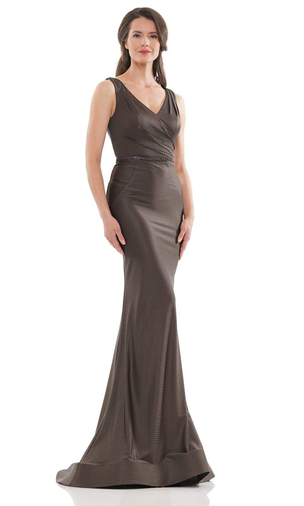 Marsoni by Colors - MV1152 Sleeveless Jacquard Trumpet Dress Mother of the Bride Dresses 4 / Dark Taupe