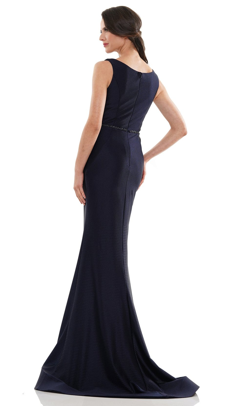 Marsoni by Colors - MV1152 Sleeveless Jacquard Trumpet Dress Mother of the Bride Dresses 4 / Navy
