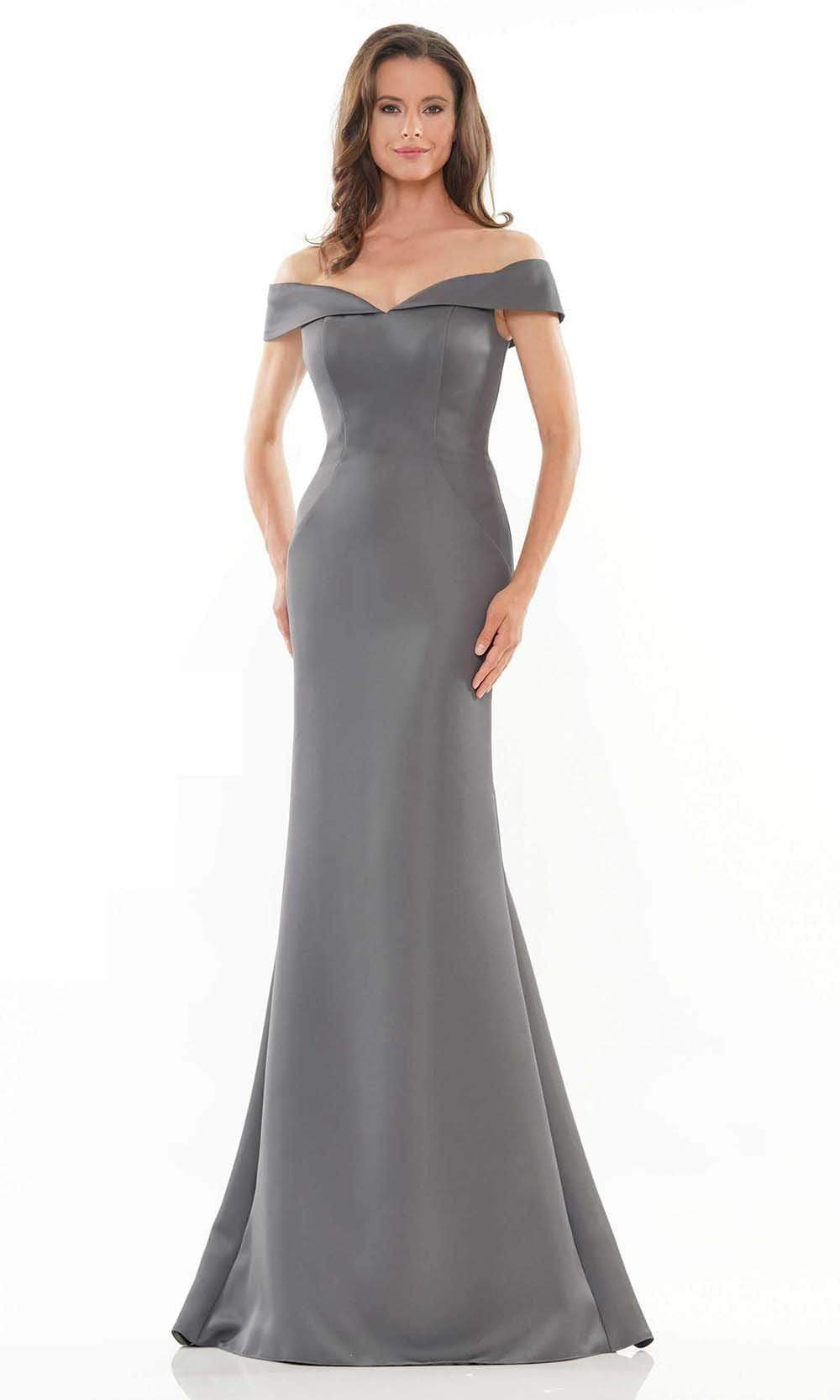 Marsoni by Colors - MV1153 Draped Off Shoulder Gown Special Occasion Dress 4 / Charcoal