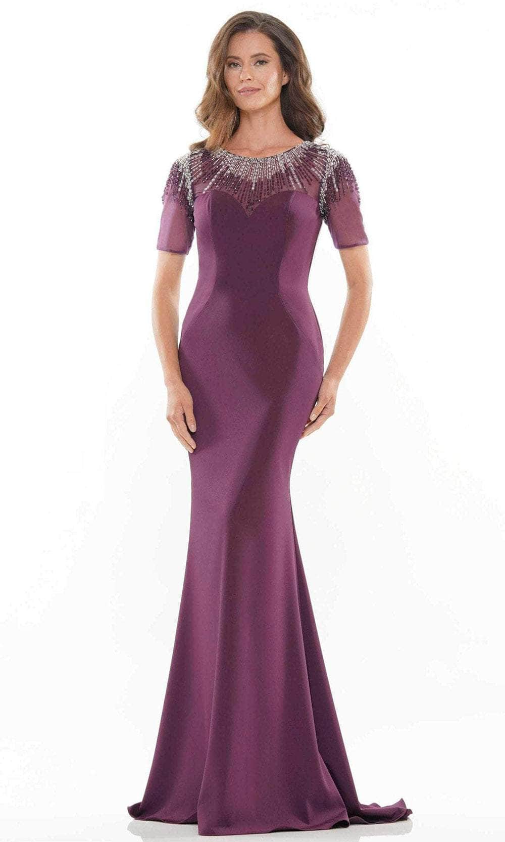 Marsoni by Colors MV1154 - Beaded Illusion Jewel Evening Gown Special Occasion Dress 4 / Eggplant