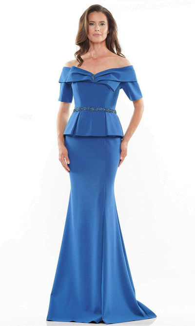 Marsoni by Colors MV1158 - Off-Shoulder Peplum Evening Gown Special Occasion Dress 4 / Teal