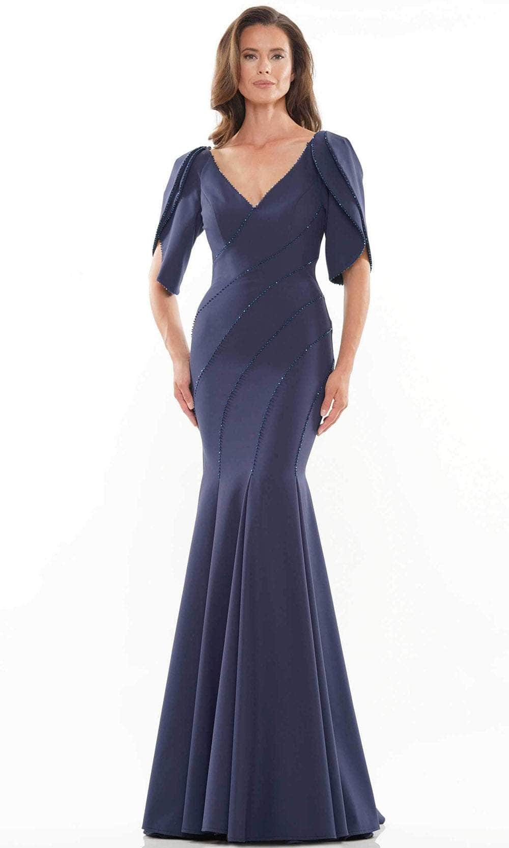 Marsoni by Colors MV1160 - Split Sleeve Trumpet Evening Gown Special Occasion Dress 4 / Oxford Blue