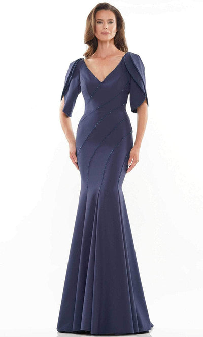 Marsoni by Colors MV1160 - Split Sleeve Trumpet Evening Gown Special Occasion Dress 4 / Oxford Blue