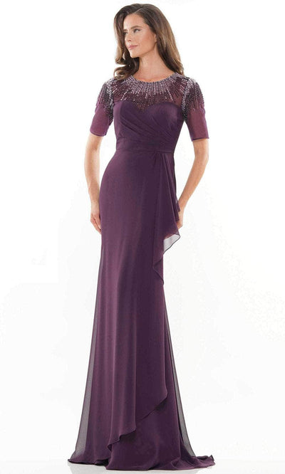 Marsoni by Colors MV1161 - Beaded Short Sleeve Formal Gown Special Occasion Dress 4 / Eggplant