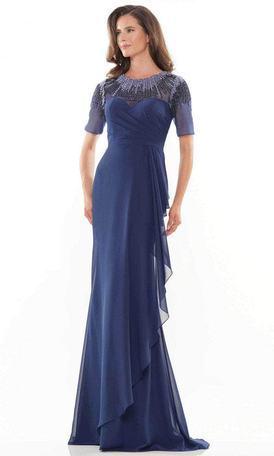 Marsoni by Colors MV1161 - Beaded Short Sleeve Formal Gown Special Occasion Dress 4 / Navy