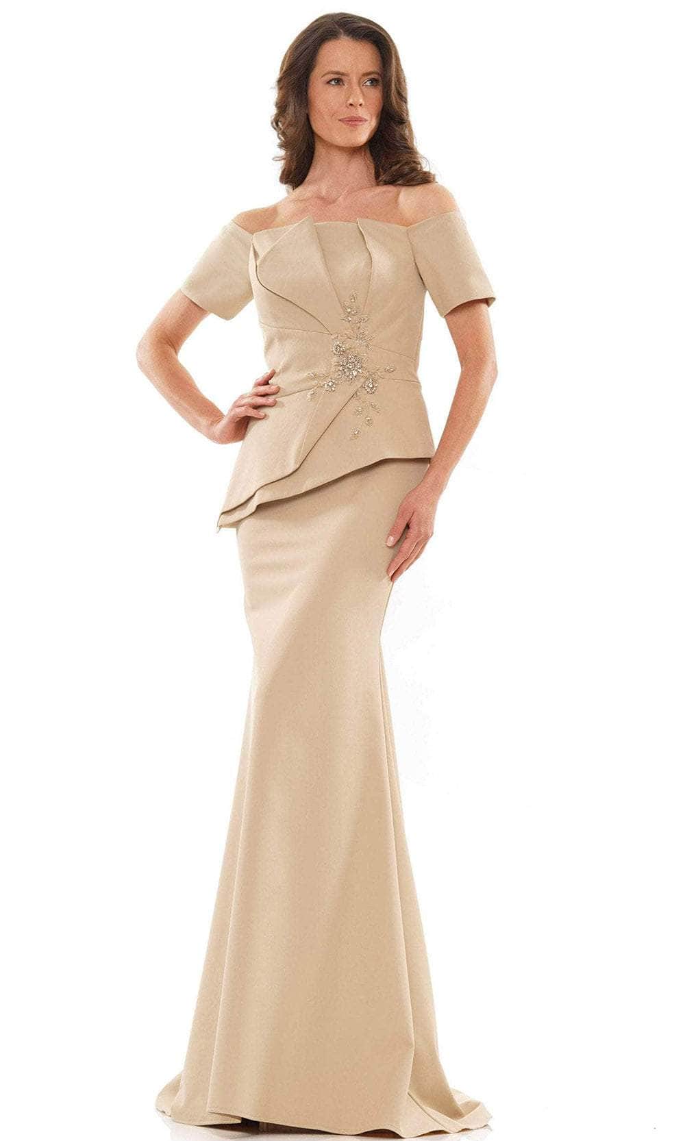 Marsoni by Colors MV1163 - Off Shoulder Long Dress Special Occasion Dress 4 / Latte