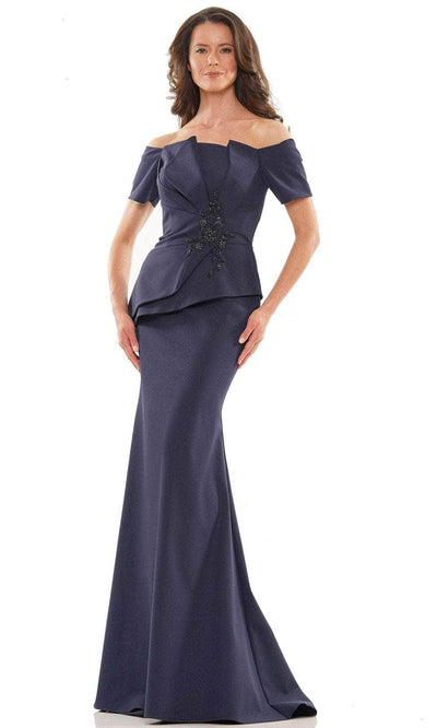 Marsoni by Colors MV1163 - Off Shoulder Long Dress Special Occasion Dress 4 / Oxford Blue