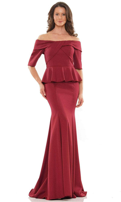 Marsoni by Colors MV1164 - Off Shoulder Mermaid Long Dress Special Occasion Dress 4 / Wine