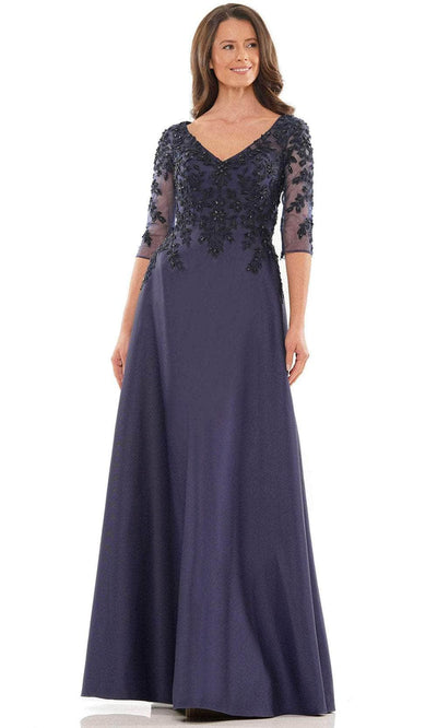 Marsoni by Colors MV1174 - Beaded Applique V-Neck Formal Gown Special Occasion Dress 6 / Navy