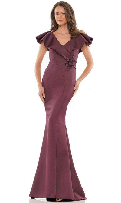 Marsoni by Colors MV1190 - Ruffled V-Neck Long Dress Special Occasion Dress 4 / Wine