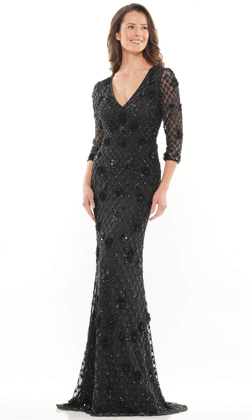 Marsoni by Colors MV1196 - Quarter Sleeve Floral Evening Gown Special Occasion Dress 4 / Black