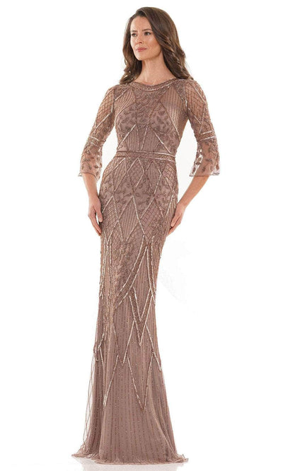 Marsoni by Colors MV1202 - Flounce Sleeve Beaded Evening Gown Special Occasion Dress 4 / Dark Taupe